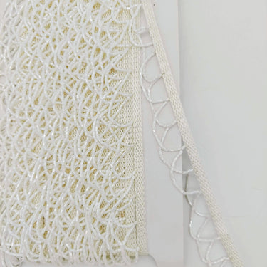 White Hand Embroidered Fringe Lace Trim With White Bugle Beads, Fringe Trim, Beaded Fringing